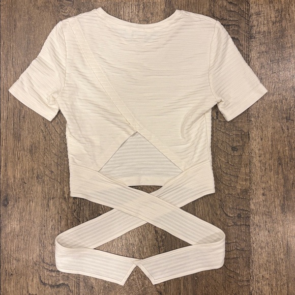Club Monaco Cream Short Sleeve Wrap Top - Picture 2 of 6